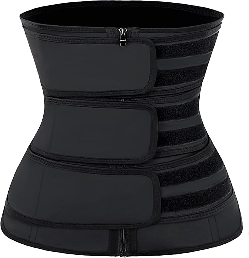 YIANNA Waist Trainer for Women Latex Underbust Double Training Belt Tummy Control Waist Cincher Sport Girdle (Small, D-black (Triple Straps))