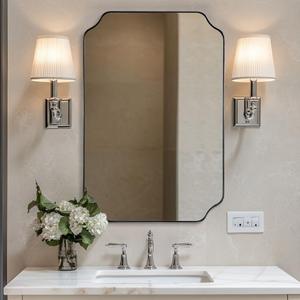 ANDY STAR Chrome Bathroom Mirror, 24x36 Inch Polished Chrome Rectangle Mirror, Scalloped Bathroom Mirror with Stainless Steel Metal Frame, Thin Frame Deep 1’’