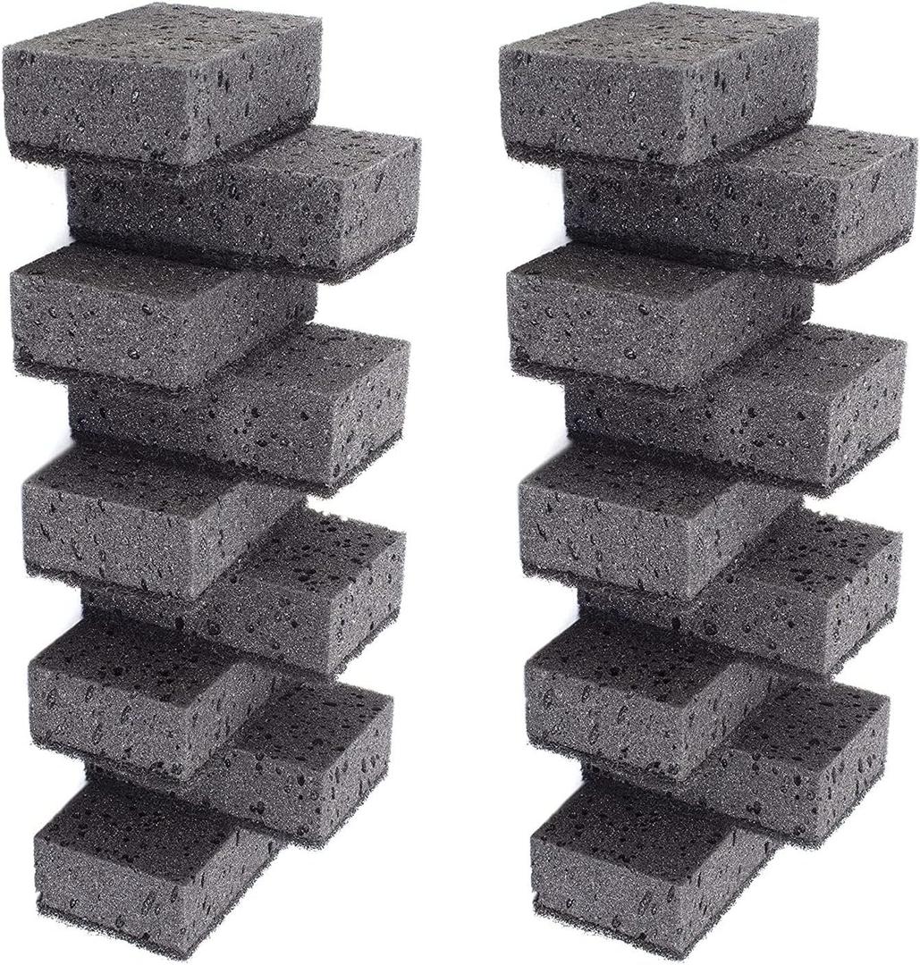 Okleen Black Multi Use Scrub Sponges. Made in Europe. 9 Pack, 4.3x2.8x1.4 inches. Heavy Duty Fiber. Odorless Durable Scrubber for Kitchen and Household Cleaning
