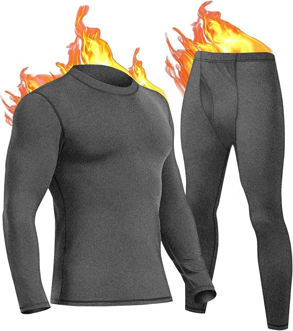 UNIQUEBLLA Long Johns Thermal Underwear Set for Men Thermal Base Layer Cold Weather Bottom Top (X-Large, Dull Black)