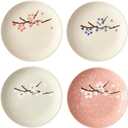6 inch Small Appetizer plates for Kitchen,Set of 4 Japanese Dinner Plates Serving Dishes for Snack,Dessert,Side DIshes,Pie,Cake,Salad,Microwave Dishwasher Safe(pink lightgreen off-white)