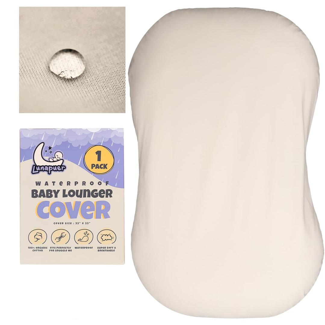 100% Waterproof Baby Lounger Cover - 2-Ply Organic Cotton Slipcovers Keep Your Lounger Clean & Your Baby Comfy - Machine Washable - (Lounger Not Included) - Off-White