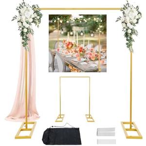 Square Balloon Arch Stand, 8.2FT Wedding Arch, Metal Gold Heavy Duty Backdrop Adjustable Stand, Extra 2 Clamps Change Over The Table Rod Stand for Baby Shower Party Decoration, Garden Trellis Frame