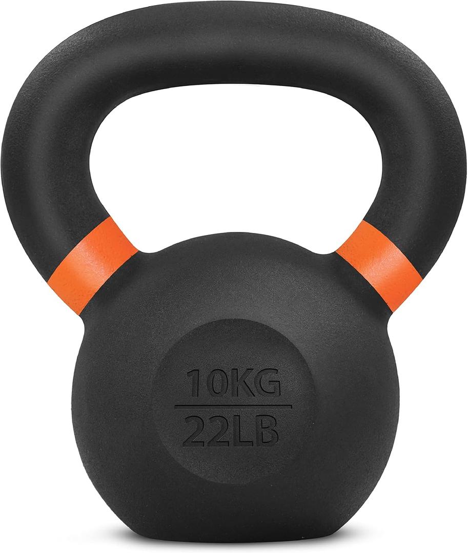Yes4All Powder Coated Kettlebell, 22 lb Cast Iron Core Kettlebells with Non-Slip Handle & Flat Bottom for Conditioning, Heavy Duty for Strength Training - Single, Orange