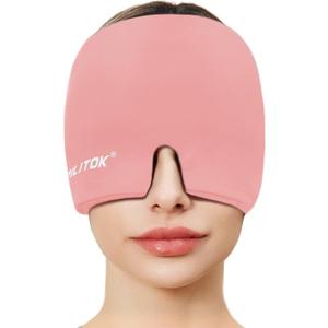 EXQUISLIFE Migraine Headache Relief Cap, Gel Ice Head Wrap, Hot and Cold Therapy, Headache Eyes Mask for Sinus, Puffy Eyes, Tension and Stress Relief (Pink)