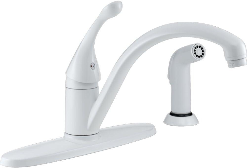 Delta Faucet Collins Single-Handle Kitchen Faucet with Side Sprayer, White Kitchen Sink Faucet, Kitchen Faucet 3 Hole, White 440-WH-DST