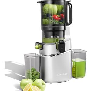 Cold Press Juicer 5.8" Wide Mouth Hopper for Whole Recipe Loading, Self Feeding for Hands-Free Operation, Zero Waste Masticating Juicer For More Juice, Less Pulp Triple Strainers