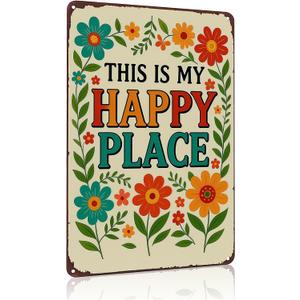 Funnysign Garden Gifts This Is My Happy Place Vintage Tin Sign for Home Garden Patio Yard Decor 8 X 12 Inch(3981)