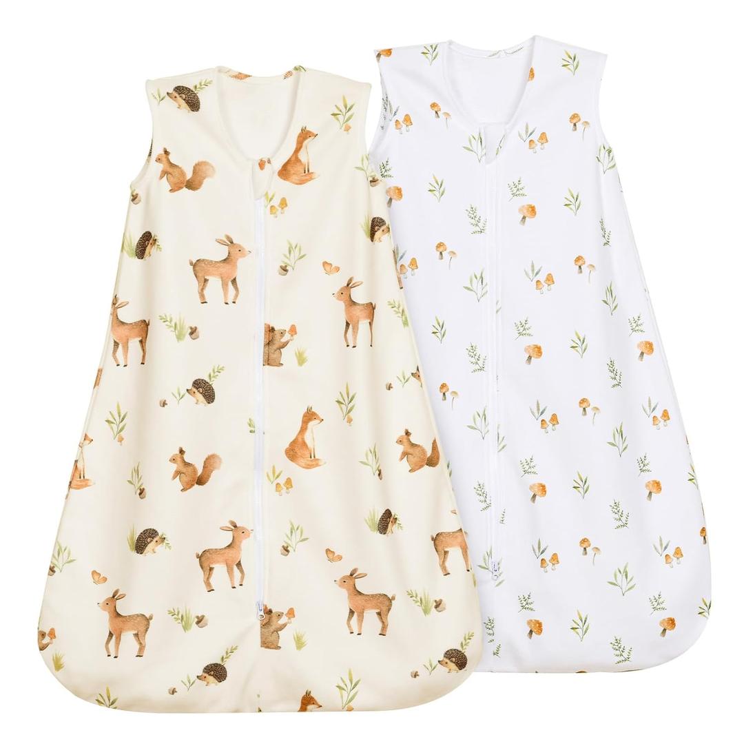 david's kids Micro Fleece Baby Sleep Sack 6-12 Months, Warm Baby Wearable Blankets with 2-Way Zipper, 2 Pack Sleeping Bags for Infant Newborn Boys Girls Neutral, Medium Size, Forest/Woodland Animals