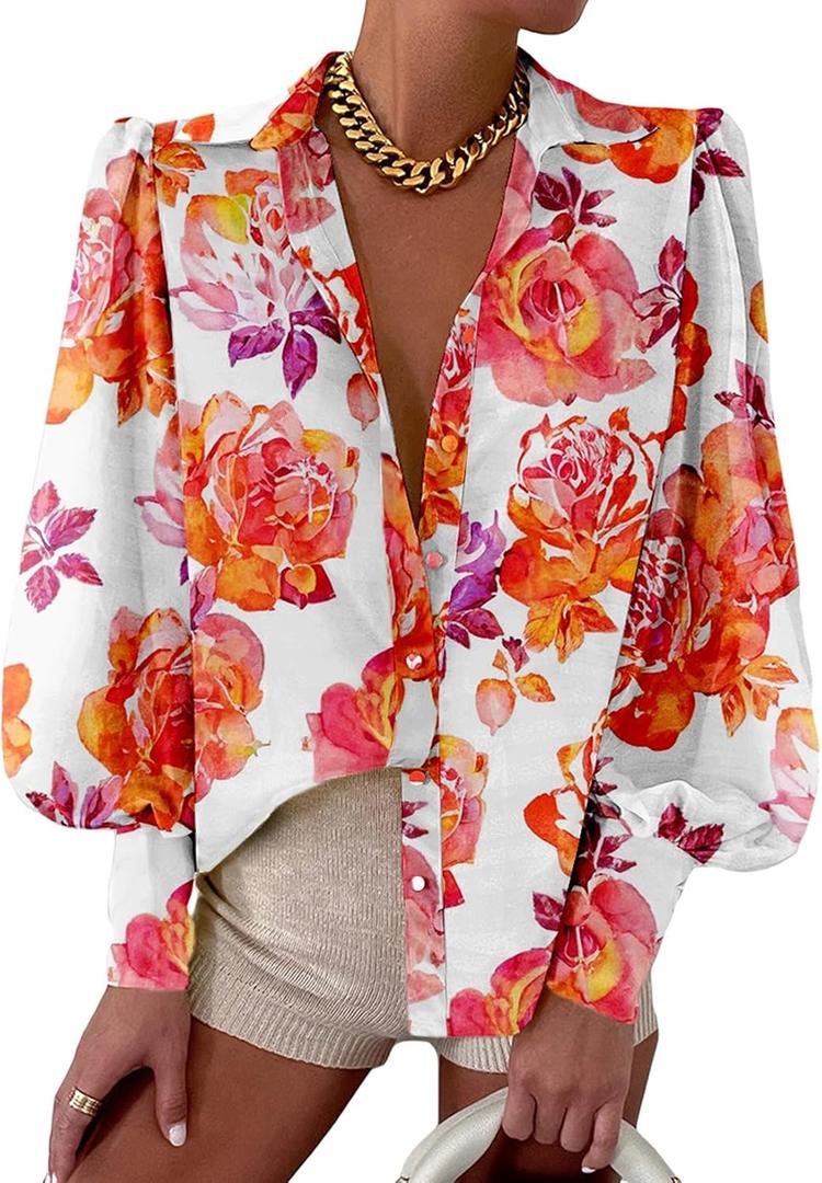 EVALESS Womens Tops Button Down Shirts Print Long Sleeve Blouses for Women Fashion 2026, L