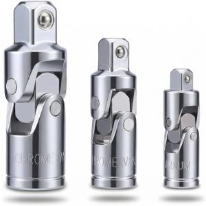 3 PCS Swivel Socket Adapter Set, Premium CR-V Universal Joint Impact Socket Adapter, 1/4" 3/8" 1/2" Drive Wobble Extension Set