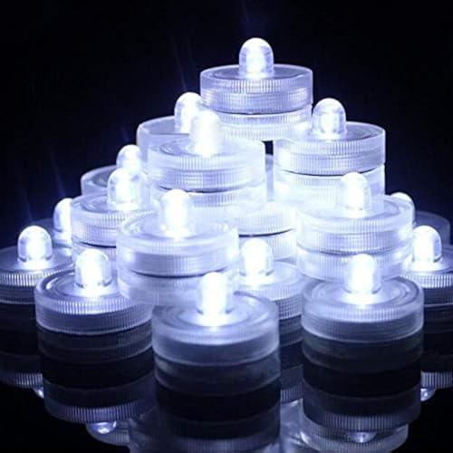 SHYMERY Submersible LED Lights,120 Hours Waterproof Tea Lights,White Underwater Submersible Tea Lights Battery Pond & Fishing Celebration Flameless LED Tea Light 12 Pack (Built-in 24 Batteries)