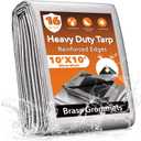 10x10FT Waterproof Tarp, Yumatum 16 Mil Heavy Duty Tarps with Reinforced Edges/Brass Grommets, 100% UV Blocking/Tear Resistant Poly Tarp for Camping, Patio, Tent, Boat(Silver/Black)