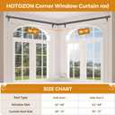 Heavy Duty Corner Window Curtain Rods 36 to 72 Inch, HOTOZON 1 Inch Telescoping Single Drapery Rod, Black, End Cap Finials