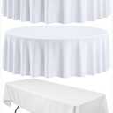 3 Pack White Tablecloths - Stain Resistant and Washable Table Clothes, Polyester Fabric Table Covers for Wedding, Party, Banquet, Formal Events, 2 Round and 1 Rectangle Tablecloths