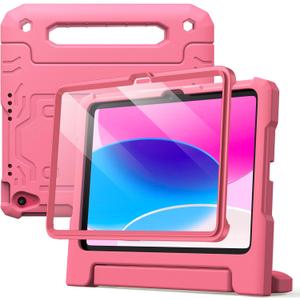 JETech Kids Case for iPad (A16) 11th/10th Generation (2025/2022) with Built-in Screen Protector, Shockproof Full-Body Handle Stand Tablet Protective Cover (Pink)