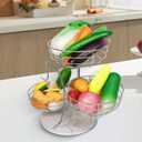 Livabber Fruit Basket Bowl with Banana Hanger, Metal Fruit Vegetable Storage Basket with Banana Holder for Kitchen Counter, Detachable Organizer for Bread Snack Produce (Chrome, 3-Tier Marble Base)