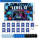 Video Game 12th Birthday Decorations for Boys, Blue Level 12 Party Decor Kits for Boy, 12 Years Old Game Supplies- Backdrop Honeycomb balls Hanging Swirls Centerpieces Balloons Tablecloth Cake topper