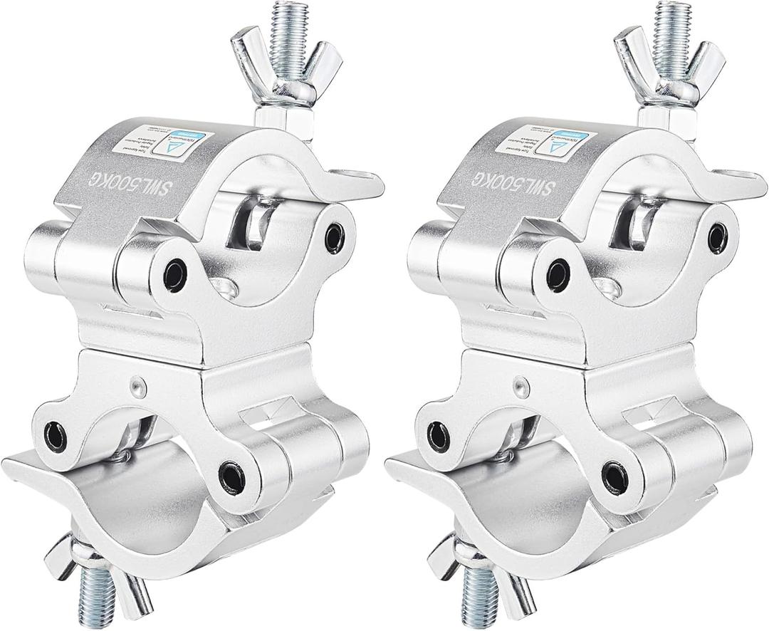 Pro TUV Swivel Truss Clamp 2 inch, 2 Packs GZhumin Heavy Duty 1100lb / 500kg Swivel Coupler 50mm Truss Clamps, Dual Head Turn As Needed Two 360 Degree Lighting Clamps, Fit truss OD 48-52mm / 2 (Silver)