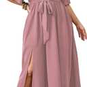 SCOMCHIC Womens Plus Size Formal Dresses Off The Shoulder Wedding Guest Cocktail A-Line Split Maxi Dress with Pockets (Pink)