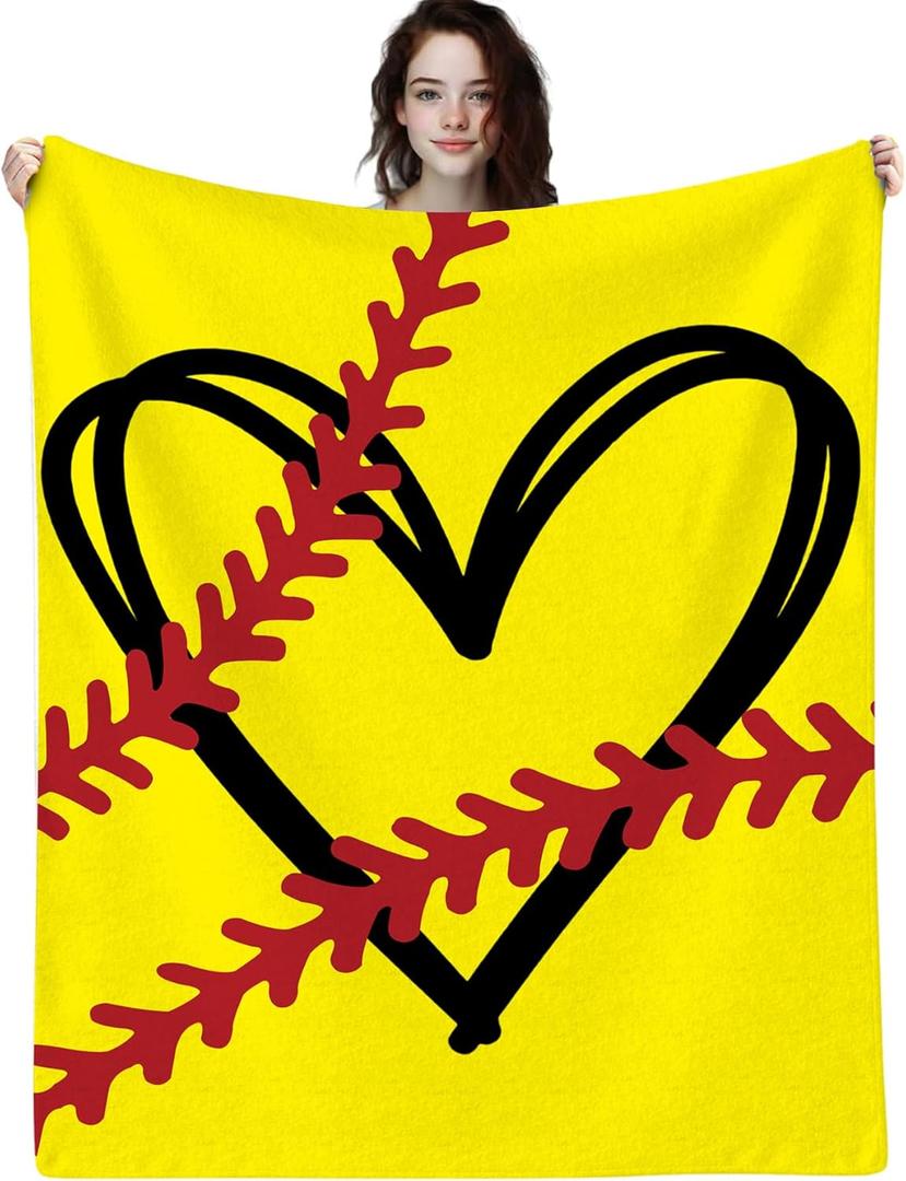 Softball Heart Blanket, Lightweight Soft Throw, Gifts for Softball Lovers Stuff (40" x 50")
