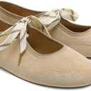 Yellhum Lace up Round Toe Ballet Flats for Women Cute Slip on Soft Mary Jane Flats Casual Ballerina Shoes Size 7,5