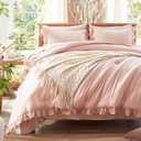 Anluoer Full Comforter Set 7 Piece, White Bed in a Bag with Sheets, All Season Ruffle Shabby Chic Bedding Sets with 1 Comforter, 2 Pillow Shams, 2 Pillowcases, 1 Flat Sheet, 1 Fitted Sheet | Softness, High Quality, Warmth, Comfort, OEKO, 1-blush-ruffle
