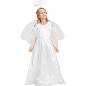 IKALI Kids Girls White Angel Costume with Wings Halo Heavenly Angel Fancy Dress Outfit for Christmas 4-12 Years IKALI Kids Girls White Angel Costume with Wings Halo Heavenly Angel Fancy Dress Outfit for Christmas 4-12 Years