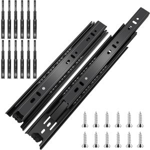 16 inch Ball Bearing Drawer Slides 6 Pairs (12pcs) - 100LB Capacity, Full Extension Side Mount Slides for Kitchen Cabinets, Wardrobes, Office Furniture (Black 16inch)