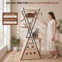 71" Modern Wood Cat Tree for Large Cats - Heavy Duty Tall Cat Tower for Indoor Cats, Multi-Level Cat Furniture with Spacious Condo, Large Perch, Scratching Posts & Hammock(Washed Grey)