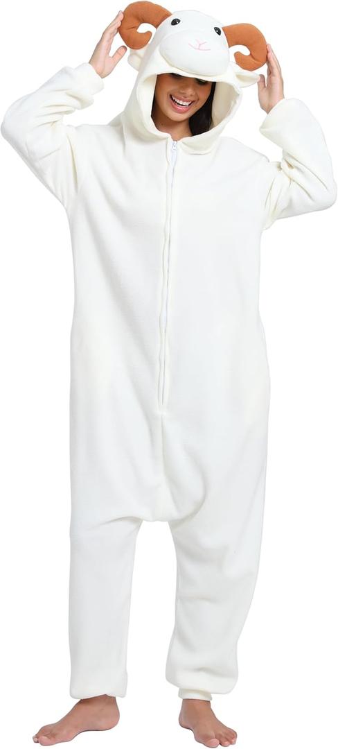 Lianshp Adult Animal and Sea Creature Onesie Pajamas Halloween Cosplay Costume (X-Large, Sheep)