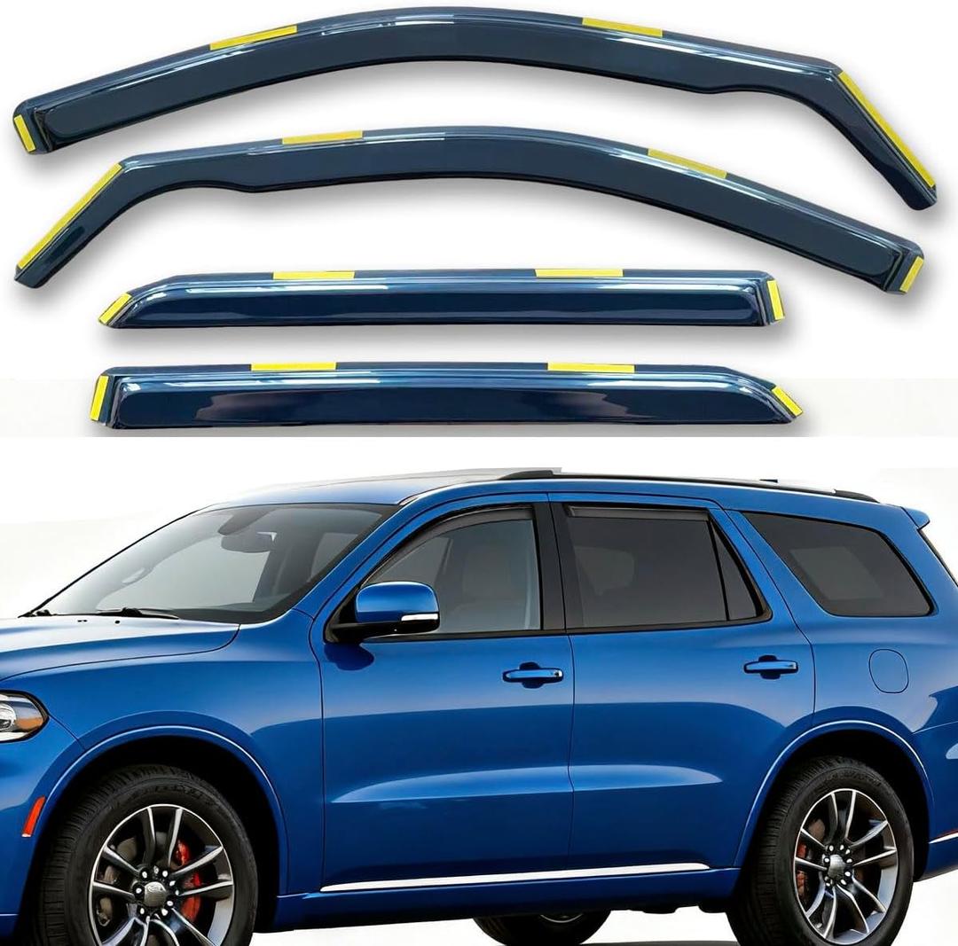 in-Channel Rain Guards Window Visors for Dodge Durango 2011-2024 | Extra Durable Window Deflectors, Vent Deflector Visor, Sun Shade, Car Accessories, Dark Smoke Tinted