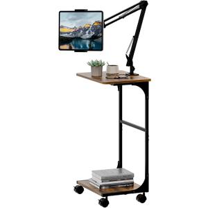Floor Kindle Tablet iPad Stand with 2-Tier Storage Shelves,Angle Height Adjustable iPad Tablet Kindle Holder for Bed with 360-Degree Rotating Wheels, Compatible with 4.7"-13" Kindle Cell Phone iPhone