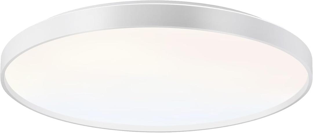 DLLT 45W Modern LED Flush Mount Ceiling Light, 23 Inch Low Profile Light Fixture, White Thin Round Close to Ceiling Light for Kitchen, Bedroom, Living Room 3000-6000K 5 Color Adjustable (45W-No Remote)