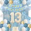 Trgowaul 13th Birthday Decorations for Girls, Light Blue Official Teenager 13th Party Supplies, Banner, Sash and Crown, Cake Topper, 13 Number Balloon, Fringe Curtains, 13 Years Old Party Decor Kit
