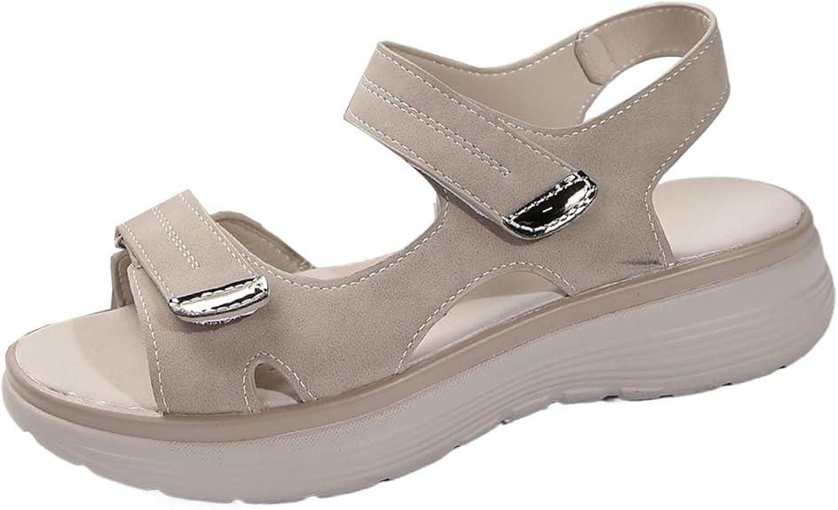 Women's Summer Walking Sandals Casual Peep Toe Air Cushion Support Orthotic Ortho Platform Ankle Strap Wedge Sandal Comfortable Flat Non-Slip Shoes, Size 43