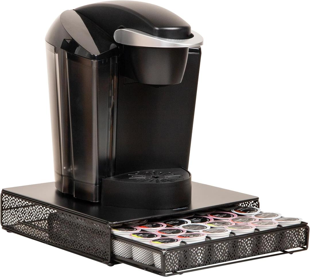 Mind Reader Single Serve Coffee Pod Drawer, 36 Pod Capacity, Countertop Organizer, Removable Dividers, Metal, Black