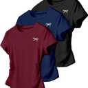 OYOANGLE Girl's 3 Piece Bow Graphic Short Sleeve Cute Shirts Set Ruched Slim Fitted Tee Tops Blouses (Black Blue Burgundy) S