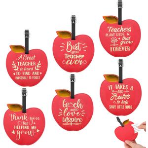 Foilswirl 6 Pcs Graduation Gifts Holder Apple Shape Leather Luggage Tags Graduation Teacher Appreciation Gifts for Women Teacher Coworkers