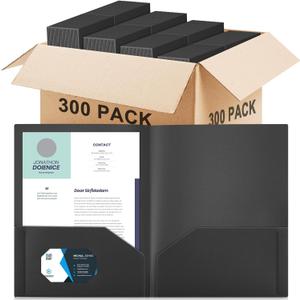 Gueevin 300 Pcs Two Pocket Folders, Heavy Duty Letter Size, Black