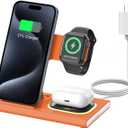 3 in 1 Charging Station for iPhone 17 - Wireless Charger for Apple Products for iPhone 17 16 15 14 13 12 11 Pro Max - Foldable Wireless Charging Station Dock Stand for iWatch Series & AirPods(Orange)