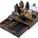 Cologne Organizer for Men, 3-Tier Cologne Stand with Drawer and Hidden Compartment, Wooden Cologne Shelf for Perfume Display Holder, Great Gifts for Men, Vintage