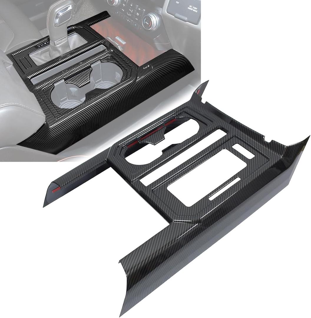 NewYall Center Console Gear Shift Cup Holder Panel Cover Trim for Ford F-150 2015-2020 Carbon Fiber ABS Interior Accessories