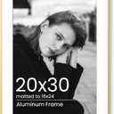 20x30 Poster Frame Gold, Aluminum Metal 20 x 30 Frame with Removable Mat, 20 by 30 Gold Picture Frame Matted to 16x24 Photo, Real Tempered Glass for Home and Office Gallery Wall, 1 Pack