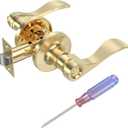 Privacy Door Lever Handle Lock, Gold Wave Style Door Levers with Screwdriver, Interior Privacy Door Levers for Bed/Bath Room, Reversible Handle Locks, Stain Brass, 1 Pack