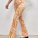 WDIRARA Women's Marble Printed Flare Pants High Waisted Elastic Waist Casual 70s Disco Long Pants (XL)