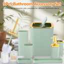 Bathroom Accessory Set,9 Pieces Light Green Bathroom Accessories Set with Trash Can, Toothbrush Holder, Soap Dispenser, Toothbrush Cup, Vanity Tray, Soap Dish, Toilet Brush, Qtip Holder