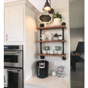 DR.IRON Industrial Pipe Shelving 3 Tiers Wall Mount, Rustic Storage Shelves, Retro Bathroom Shelving (Black, 32" L)