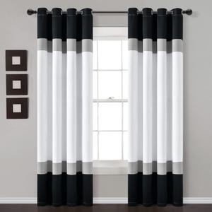 Lush Decor Alexander Color Block Light Filtering Window Curtain Panel Pair, 52"W x 84"L, Black & Gray