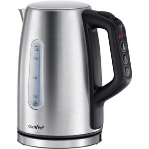 COMFEE' Stainless Steel Electric Kettle, Temperature Control with 6 Presets, 1-Hr Keep Warm, Kettle Water Boiler 1.7 Litres, 1500W with Viewing Window, Auto-Off and Boil-Dry Protection (1.8 Quarts, Silver Digital)